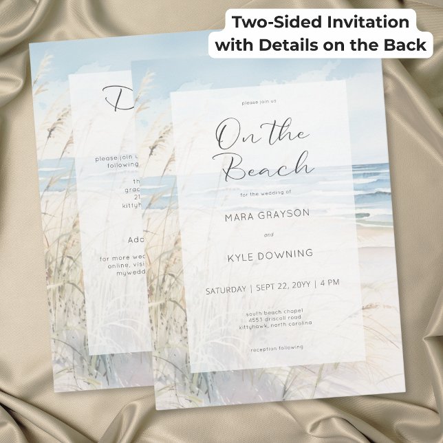 Modern strandbröllop på stranden tvåsidigt inbjudningar (Modern Seaside On the Beach Wedding Two Sided Invitation)