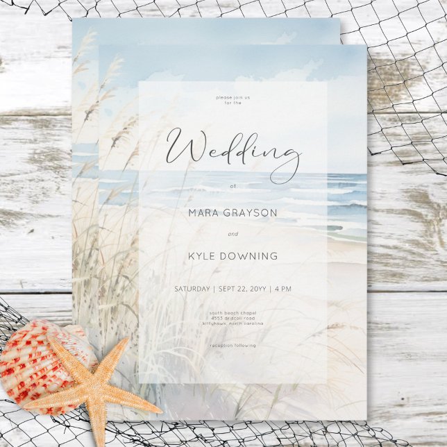 Modern strandvattenfärg bröllop på stranden inbjudningar (Modern Seaside Watercolor Beach Wedding Invitation)