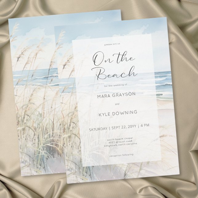 Modern strandvattenfärg på strandbröllop inbjudningar (Modern Seaside Watercolor On the Beach Wedding Invitation)
