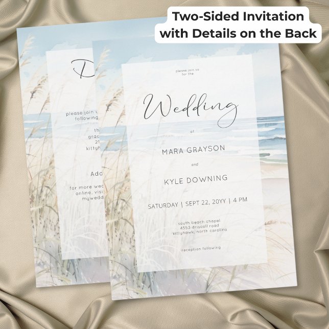 Modern strandvattenfärgstrandbröllop dubbelsidig inbjudningar (Modern Seaside Watercolor Beach Wedding Two Sided Invitation)