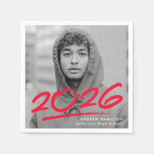 Modern streckad 2025 Red Photo Studenten Pappersservett