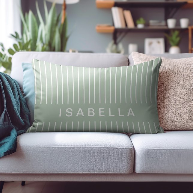 Modern Streckad Minimalistisk Salviagrön Personlig Prydnadskudde (Skapare uppladdad)