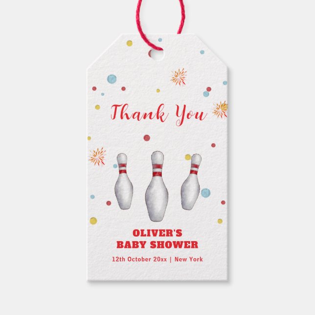 Modern Strike Up Bowling Baby Shower Welcome Presentetikett (Framsidan)