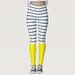 Modern strimlad mönster leggings<br><div class="desc">Modern vit,  blå och gult strimlad mönster-dekoration</div>