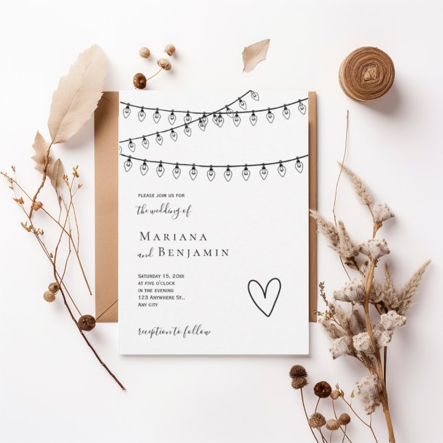 Modern String Lights Minimalist Wedding Invitation Inbjudningar (Skapare uppladdad)