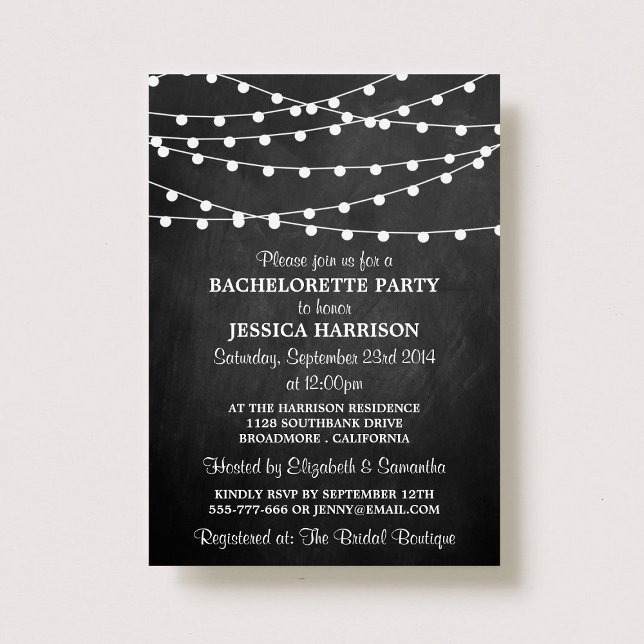 Modern String Ljus Chalkboard Bachelorette Party Inbjudningar (Skapare uppladdad)