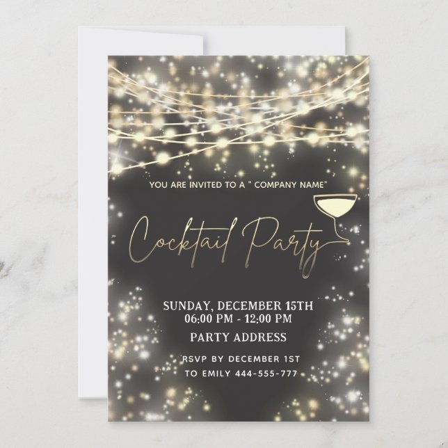 Modern string ljus Corporate Cocktail party Inbjudningar (Framsida)