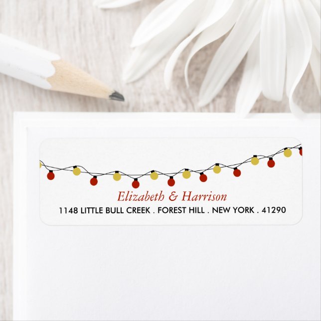 Modern String Ljus, Red & Guld Bröllop Returadress Etikett (Insitu)