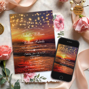 Modern String Ljus Sommar-sunset Beach Wedding Inbjudningar