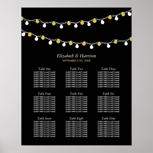Modern String Ljus, Vit och Guld-sittdiagram Poster (Framsidan)