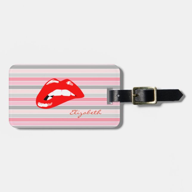 Modern stripe - Röd Läppar,Personlig Bagagebricka (Horisontell Framsida)