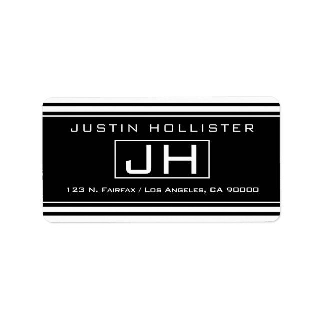 Modern, stripe, svart och vitt adressetikett (Framsidan)