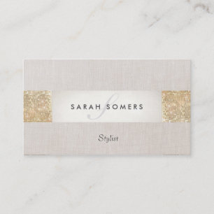 Modern striped Beige, FAUX Guld Sequin Monogram Visitkort