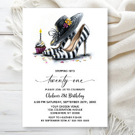 Modern Striped High Heel Shoes 21st Birthday Inbjudningar
