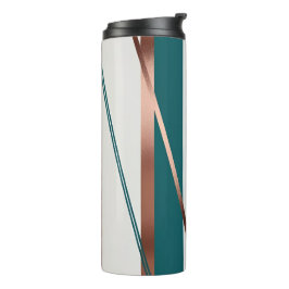 Modern Striped Teal and Copper Thermal Tumbler