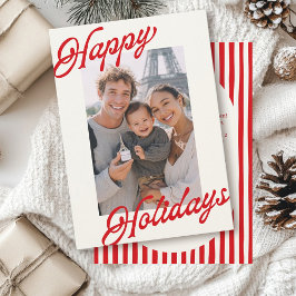 Modern Stripes Bright Red Minimalist Happy  Julkort
