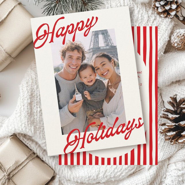 Modern Stripes Bright Red Minimalist Happy  Julkort (Skapare uppladdad)