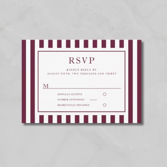 Modern Stripes Burgundy Wedding  OSA Kort (Modern Stripes Burgundy Wedding RSVP Card)