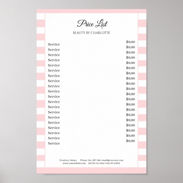 Modern Stripes Salon Price List Poster (Framsidan)