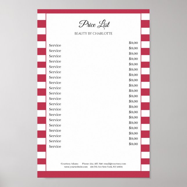 Modern Stripes Salon Prislista Affisch (Framsidan)