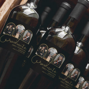 Modern Student   3 Arched Photo Collage Vinflaska Etikett