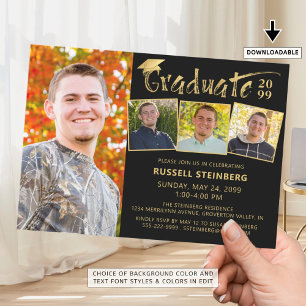 Modern Student 4 Foton Black Guld Hand Lettered Inbjudningar