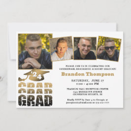 Modern Student 4-fotoning i svart Guld Inbjudningar