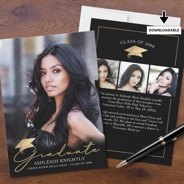 Modern Student 4-fotoskript Kap Black Guld Meddelande (Skapare uppladdad)