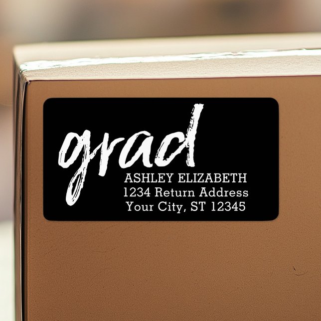 Modern Student Anpassningsbar Trendig Black Grad Adressetikett (Custom Shipping Label with Return Address)
