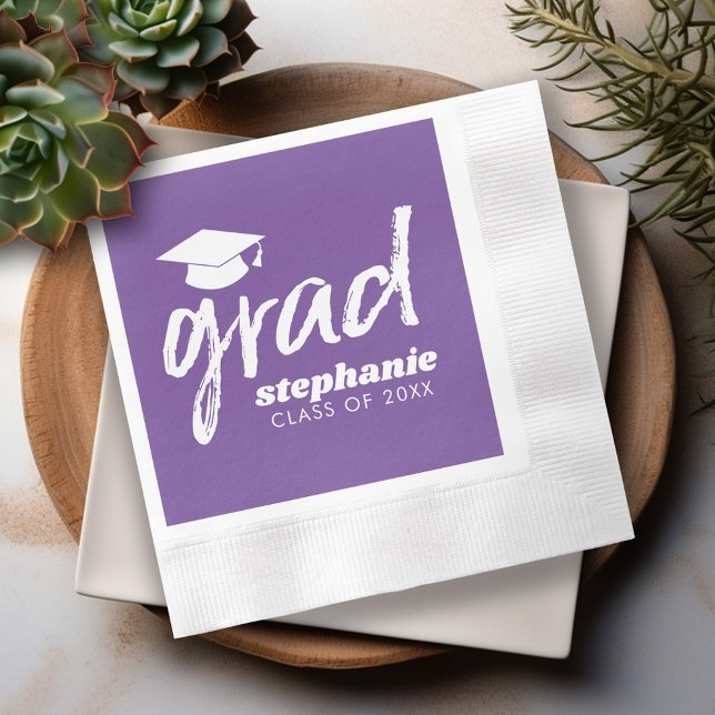 Modern Student Anpassningsbar Trendig Grad - Lila Pappersservett (Custom Graduation Napkins - Personalize these for the Grad Party)