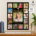Modern Student Black Guld 15 Photo Collage Poster<br><div class="desc">Skapa ett skum för bildminnesskum i studentfesten med hjälp av den här lättöverförbara visningen för fotokollage för 15 bilder i student under de år som du har utformat med en gräns i guld och personlig med namn, klassår och skoltext eller annan anpassningsbar i färg efter eget val. Utformningen har en...</div>