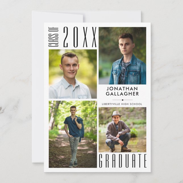 Modern Student Black White 5 Photo Collage Meddelande (Framsida)