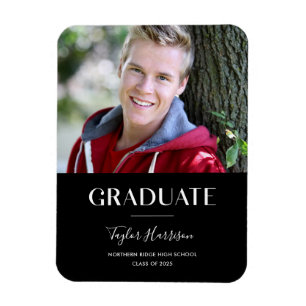 Modern Student Black & White Grad-varning Magnet