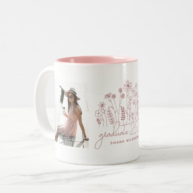 Modern Student Blooming Wildblomma Studenten Två-Tonad Mugg (Framsida vänster)