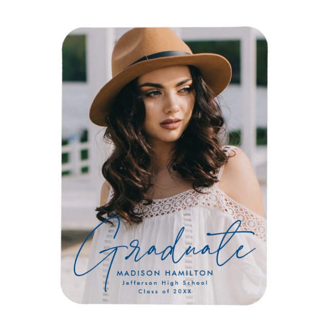 Modern Student Blue Script Photo Studenten Magnet (Vertikal)