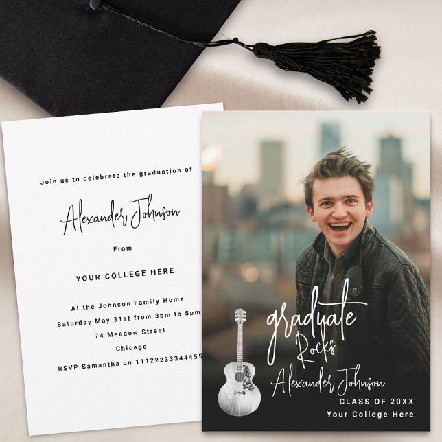 Modern Student Lodrät Photo Studentfest Inbjudningar (Modern trendy vertical photo country music Graduation party invitation)