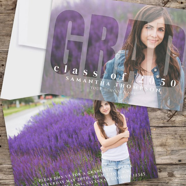 Modern Student-minimalistisk fotomall enkel Inbjudningar (Graduation photo invitation template with unique and creative photo overlay. )