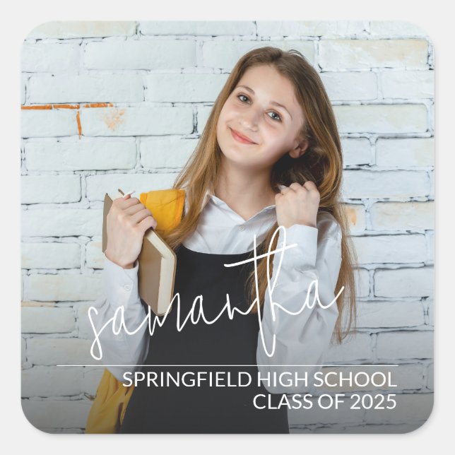 Modern Student Photo Fyrkantigt Klistermärke (Framsida)