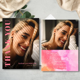 Modern Student Rosa och Orange Photo Studenten Tack Kort