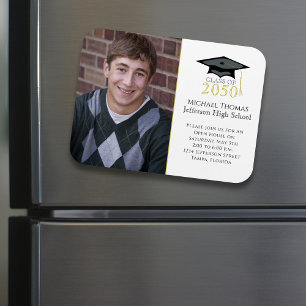 Modern Student Simple Black Guld-fotoenkel Magnet