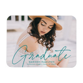Modern Student Teal Script Photo Studenten Magnet