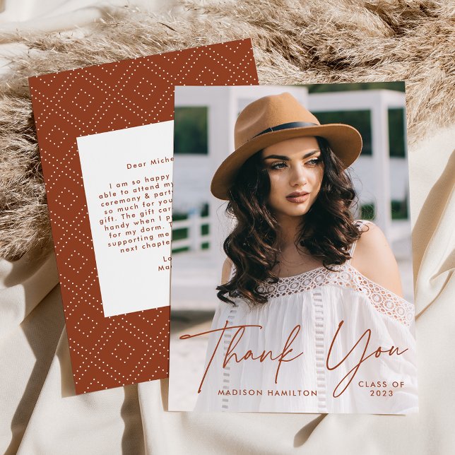 Modern Student Terracotta Script Photo Studenten Tack Kort (Skapare uppladdad)