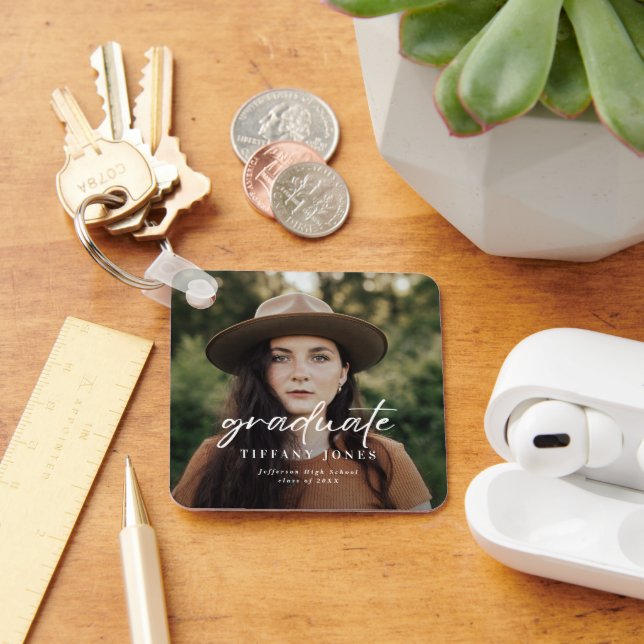 Modern Student White Script 4 Photos Studenten Nyckelring (Skrivbord)