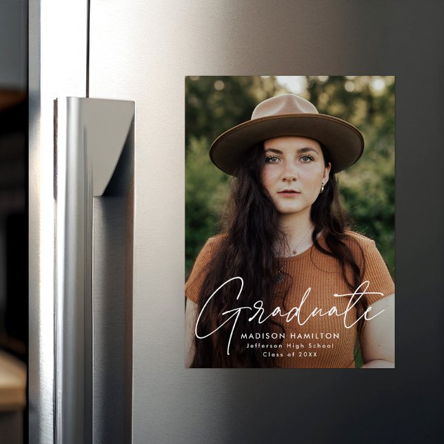 Modern Student White Script Photo Magnetisk Inbjudningskort (Skapare uppladdad)