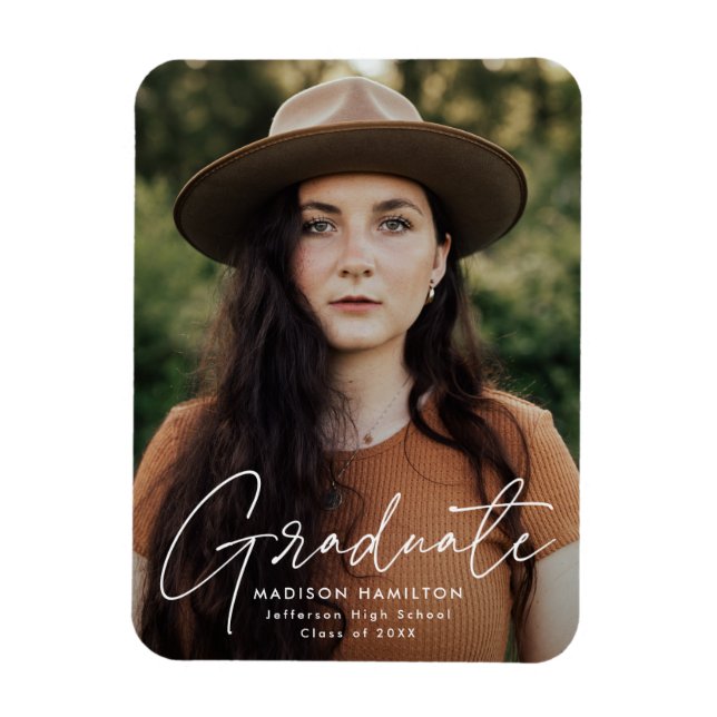 Modern Student White Script Photo Studenten Magnet (Vertikal)