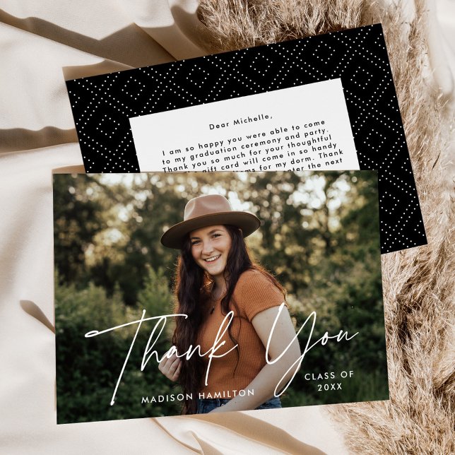 Modern Student White Script Photo Studenten Tack Kort (Skapare uppladdad)