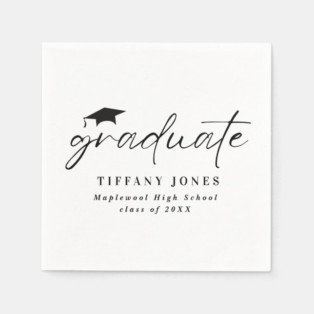 Modern Student White Script-Studentfest Pappersservett (Framsidan)