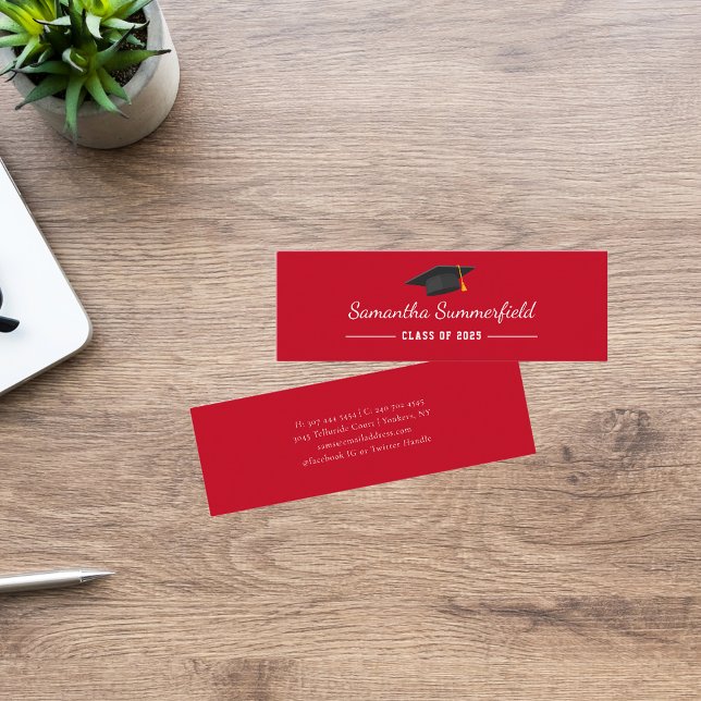 Modern Studenten 2025, minimalistiskt skript Namn Mini Visitkort (Graduation 2025 Red White Grad Cap Mini Calling Card)