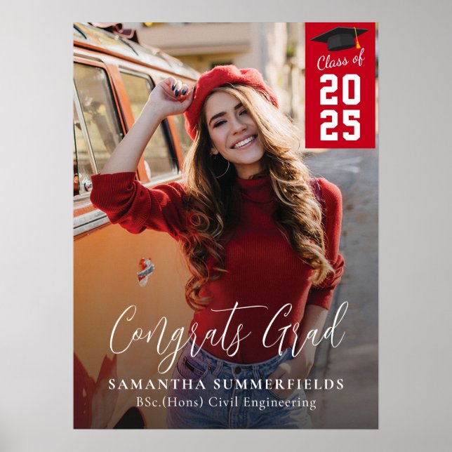 Modern Studenten 2025 Photo Script Grad Party Poster (Framsidan)