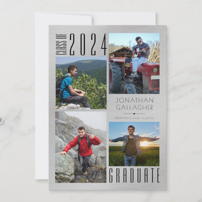 Modern Studenten 4 foton Brushed Silver Meddelande (Framsida)